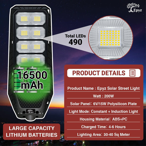 200 Watt Hexagon Solar Street Light for Garden (White Light)