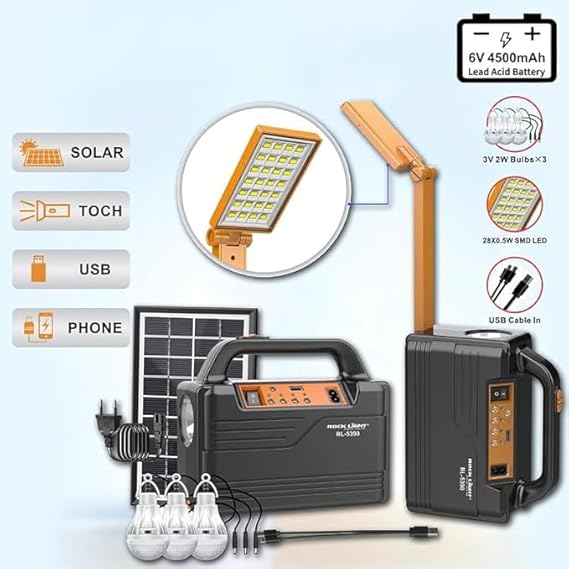 Drumstone (10+7 Years Warranty) PRO Solar Mini Inverter Set | 3 LED Bulbs | 20000mAh Battery & Phone Charging