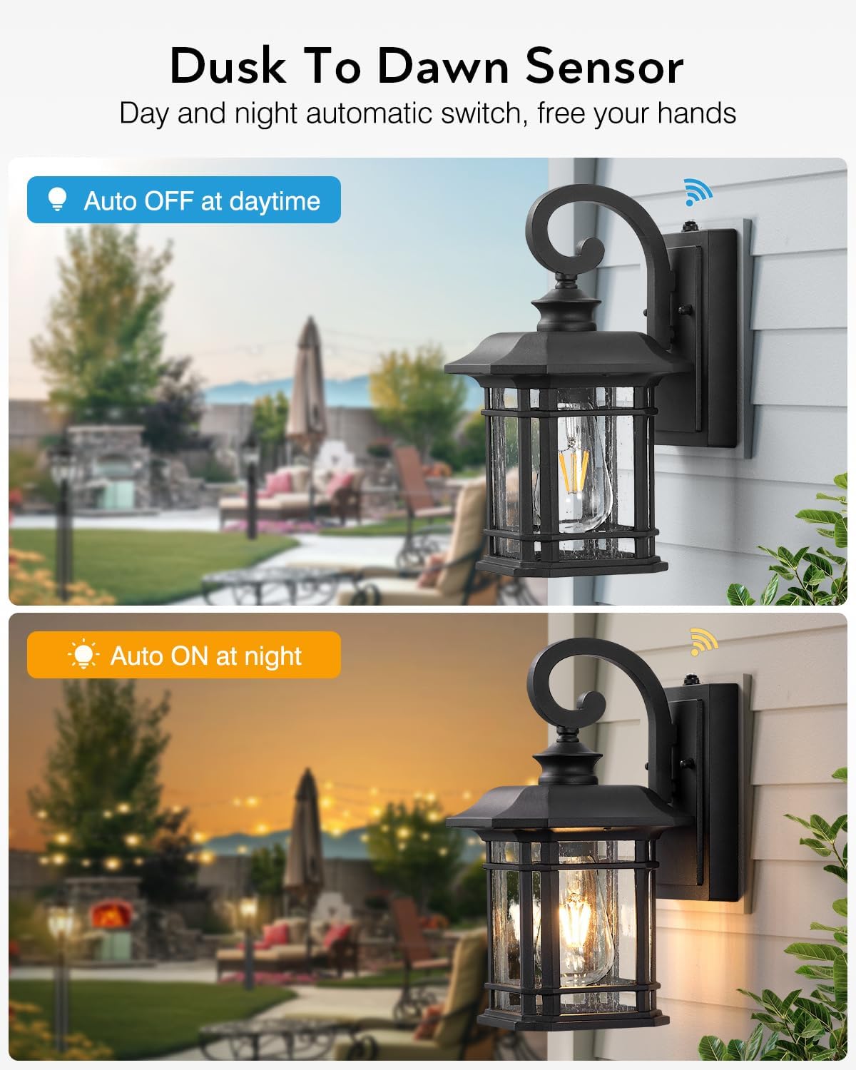 VIANIS Black Outdoor Wall Light – Dusk to Dawn, Waterproof, Anti-Rust.