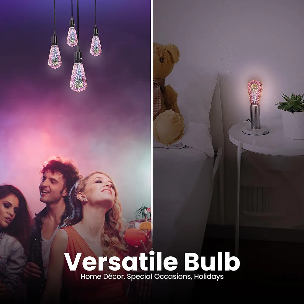 ACMUST Infinity 3D Fireworks Bulb, 3W LED Light, 120V Multicolor Fairy Disco Light, Colorful Stain Glass Firework Effect, Party Light Bulb, Decorative Infinity LED Bulb