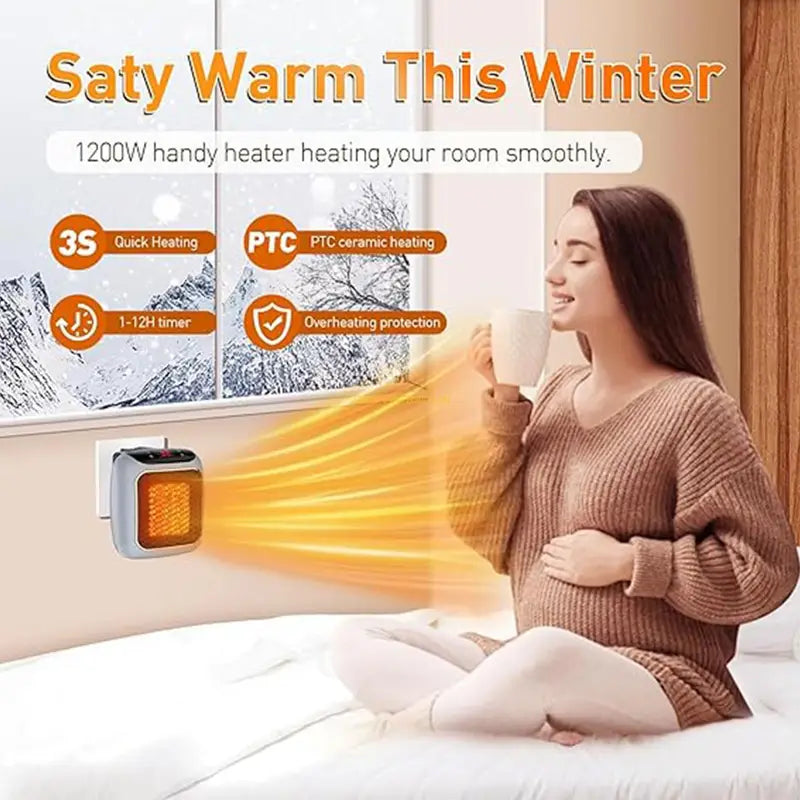800W Electric Handy Heater - Wall-Outlet Plug-in Mini Heater with Remote Control & Adjustable Thermostat - Portable Space Heater for Home, Office, Bedroom & Bathroom (Black)