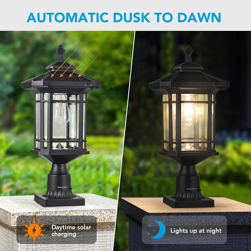 Warm white solar lights, 4x4 posts, waterproof, 2-pack.