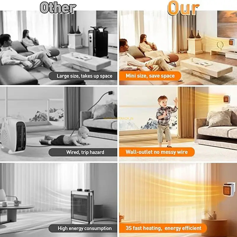 800W Electric Handy Heater - Wall-Outlet Plug-in Mini Heater with Remote Control & Adjustable Thermostat - Portable Space Heater for Home, Office, Bedroom & Bathroom (Black)