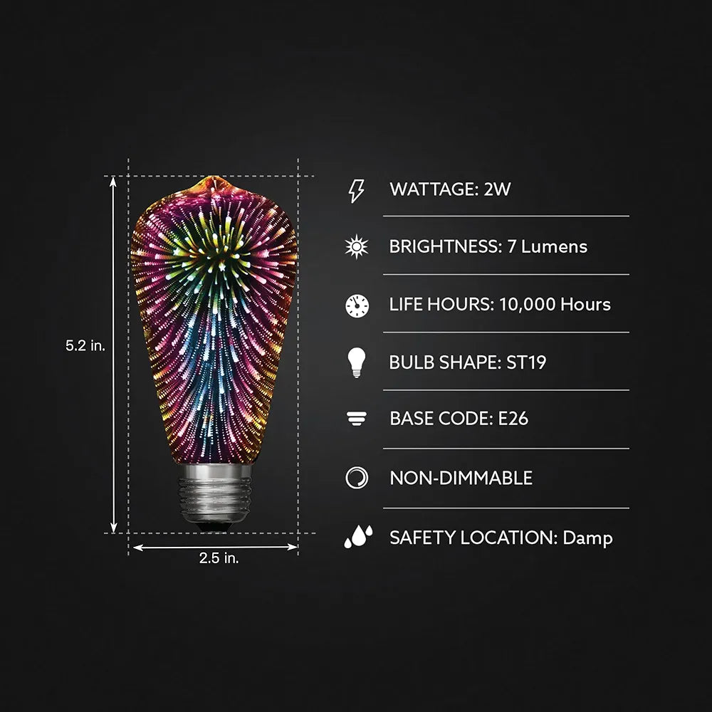 ACMUST Infinity 3D Fireworks Bulb, 3W LED Light, 120V Multicolor Fairy Disco Light, Colorful Stain Glass Firework Effect, Party Light Bulb, Decorative Infinity LED Bulb